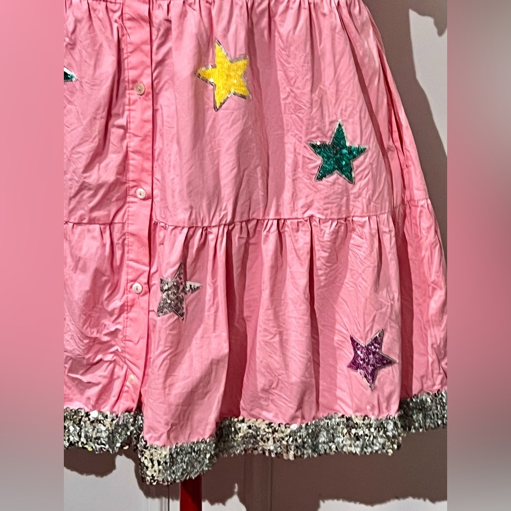 Peach Love California Pink Baby Doll Dress Sequin patches & sequin hem sz L - Picture 4 of 14